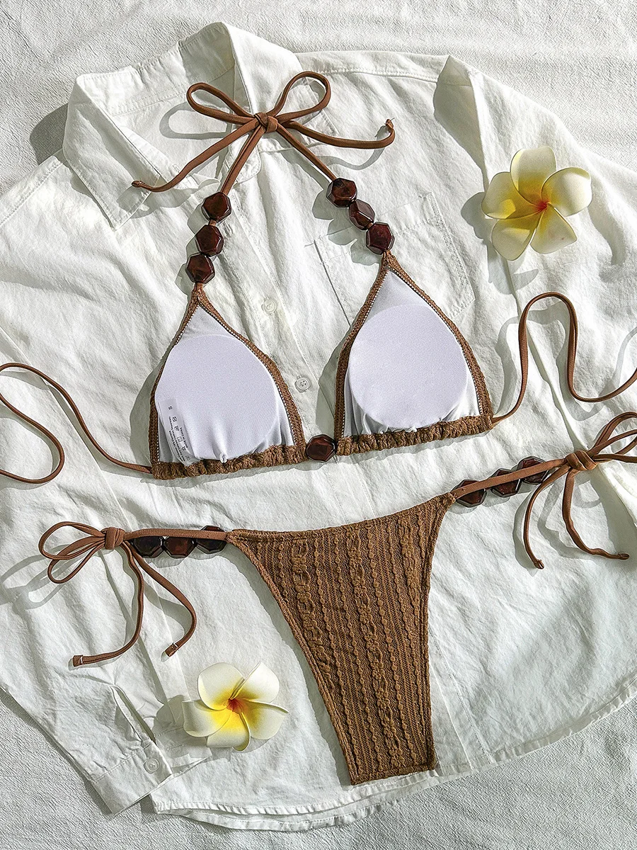 Wrinkled Halter Strappy Bikini Women Swimwear Female Swimsuit Two-pieces Bikini Set High Cut Bather Bathing Suit Swim Beachwear - Image 3