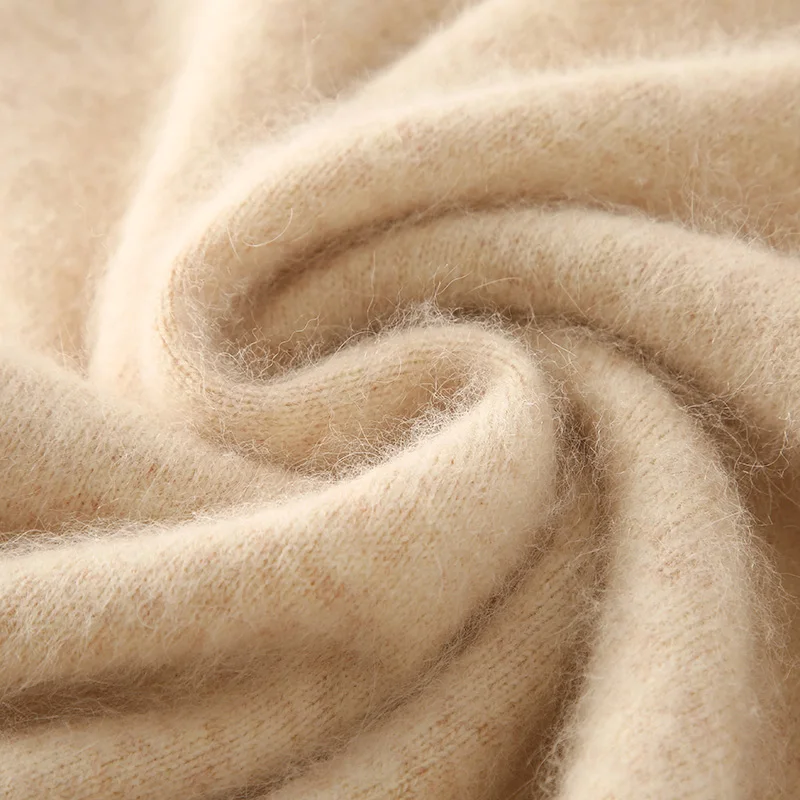 New hot selling 100% mink cashmere knitted women's high neck pullover dress sweater slim fit solid color long women's dress - Image 6