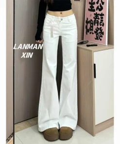 White Micro Flared Women's Jeans 2025 Fall Winter High Waist Slimming Long Trousers - Image 6