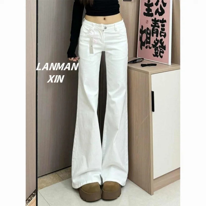 White Micro Flared Women's Jeans 2025 Fall Winter High Waist Slimming Long Trousers - Image 6