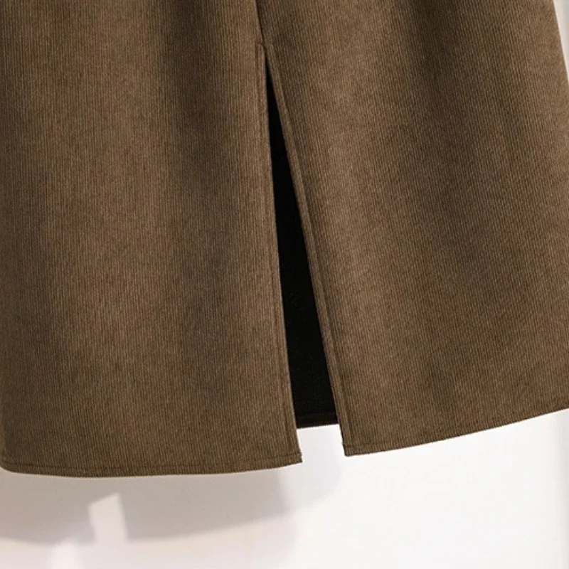 2026 Autumn Winter Plus Size Skirts Women High Waist Solid A-line Skirt Back Slit Korean Thick Elegant Fleece-lined Style Skirts - Image 6