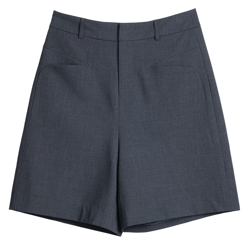 OLrain Grey Trendy Shorts 2025 Summer Straight Zip Up Blended Shorts Business Work Shorts Woman Pockets Ladies Pants O57XK99322 - Image 6