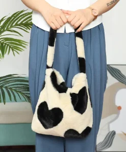 Women Girls Fluffy Shoulder Bag Top-handle Bag Female Autumn Winter Handbag Plush Tote Fashion Shopping Bag - Image 3