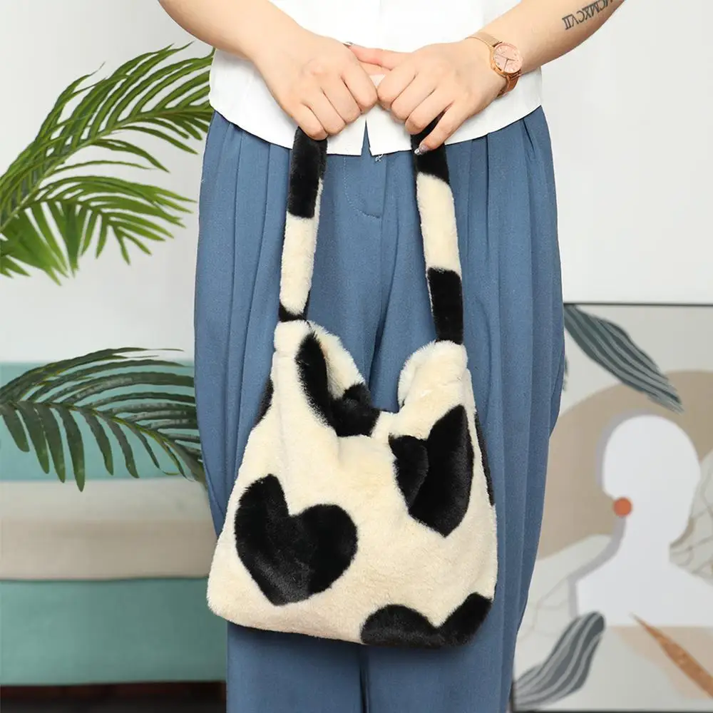 Women Girls Fluffy Shoulder Bag Top-handle Bag Female Autumn Winter Handbag Plush Tote Fashion Shopping Bag - Image 3