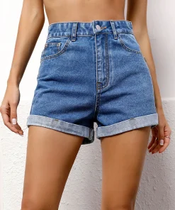 Benuynffy Zipper Fly Roll Up Hem Denim Shorts Women Fashion Summer High Waist Pockets Female Straight Leg Jean Shorts For Woman - Image 4