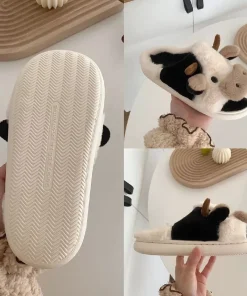 Comwarm Cute Furry Slipper For Women Girls Winter Fashion Milk Cow Fluffy Warm Slippers Woman Cartoon Animal Home Cotton Shoes - Image 6