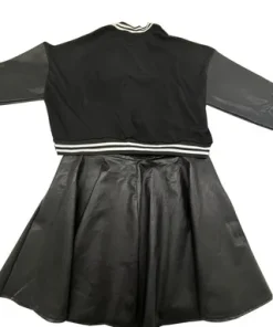 Plus-size letter print long sleeve with leather skirt baseball suit two-piece set; - Image 3