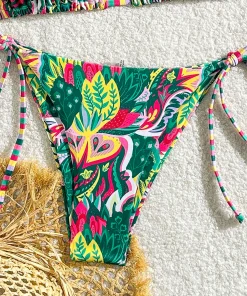 2025 new bikini European and American triangle cup print lace-up swimsuit hot girl small fresh seaside bikini swimsuit - Image 3