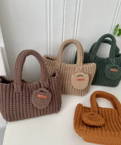 Alternative view of Woven Bag Solid Color Handmade Crochet Bag Cute Woolen Handbag Autumn and Winter Wear Mobile Phone Bag
