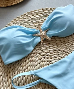 Sexy Women's Bikini Solid Color Strapless Split Swimsuit - Image 6