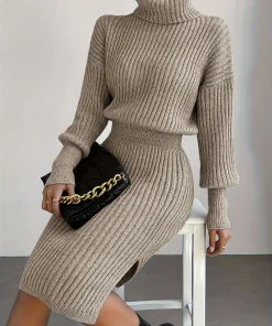 Autumn/winter new fashionable casual simple turtleneck knitted pullover dress without a belt - Image 4