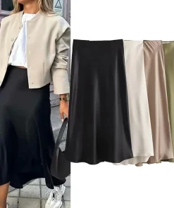 Willshela 2024 Black Satin Skirt Woman High Waist Elegant Long Skirts For Women Fashion Summer Midi Skirt Office Women's Skirts