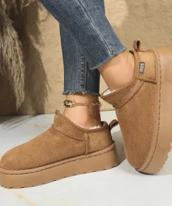 Snow Boots for Women 2025 Winter New Cashmere Warm Thick Soles Without Heel-covered Hair Half Slipper Cotton Shoes for Women - Image 4