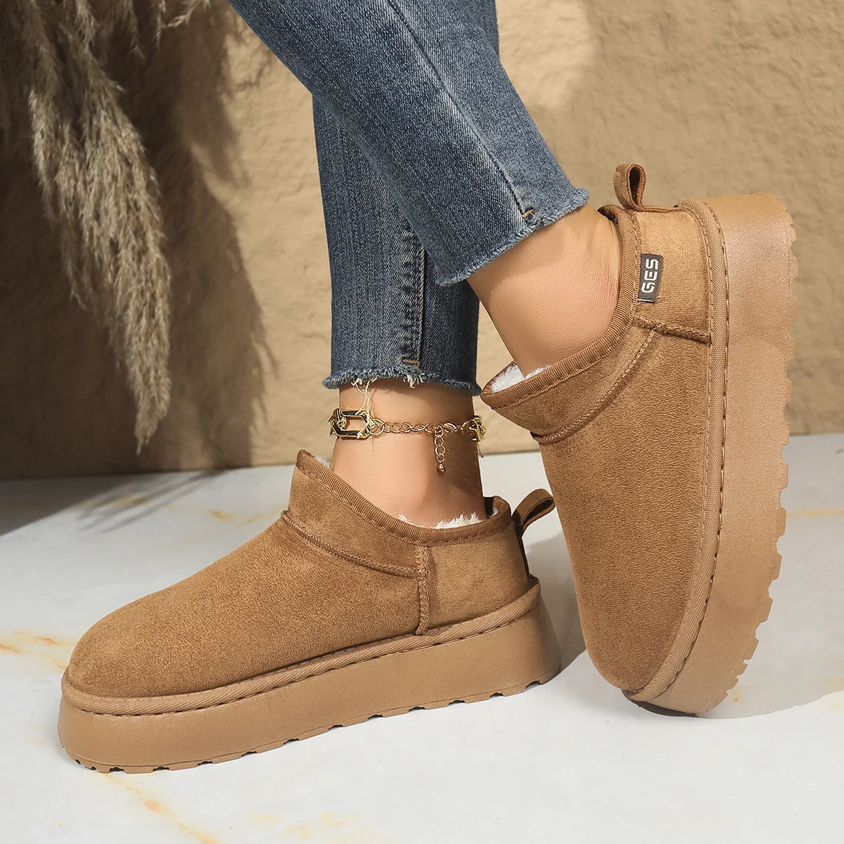 Snow Boots for Women 2025 Winter New Cashmere Warm Thick Soles Without Heel-covered Hair Half Slipper Cotton Shoes for Women - Image 4
