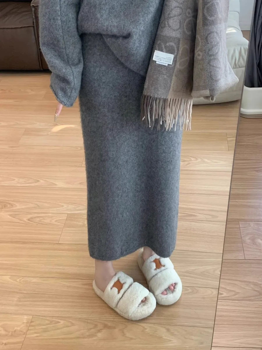 Soft Waxy Autumn and Winter Skirt Straight Skirt Versatile and Thin Knitted Skirt Medium and Long H Skirt Casual Skirt Women - Image 4