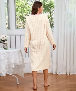 Alternative view of Women's Nightdress Winter Warm Nightgown Thicken Flannel Long Sleeved T-shirt Tops Soft Coral Fleece Pyjama Dress Home Clothing