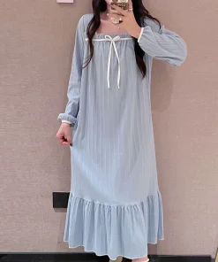 Women's Cute Nightgowns Autumn Long Sleeve Loose Sleep Dress Casual Loungewear For Women Long Dress
