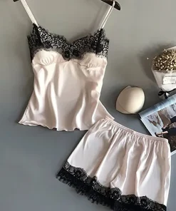 Women Pajama Suit Fashion V-Neck Lace Sexy Lingerie Pyjamas Sleep Shorts Set Sleepwear New - Image 4