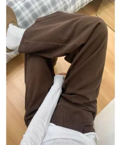 Maillard Brown Straight Leg Jeans for Women 2025 Autumn Winter Loose Fit Pear Shape Curved Wide Leg Pants - Image 5