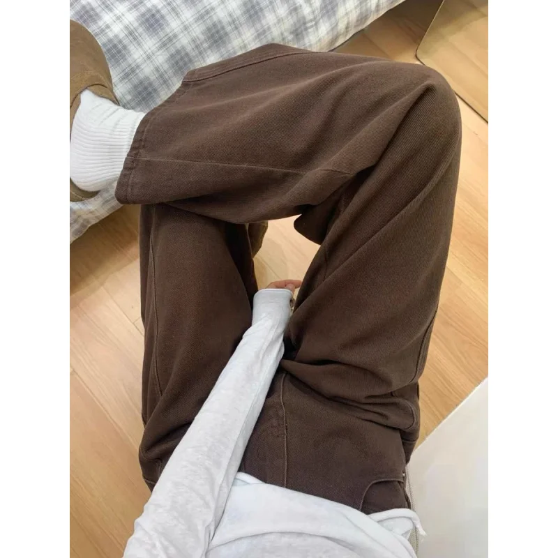 Maillard Brown Straight Leg Jeans for Women 2025 Autumn Winter Loose Fit Pear Shape Curved Wide Leg Pants - Image 5