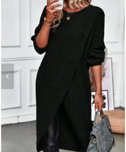 Alternative view of Womens Long Knitted Sweater Dress 2025 Autumn Winter Warm Fur Jumpers Casual Solid Loose Knit Midi Dress Lady Work Pullovers