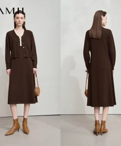 Alternative view of AMII Dress Ladies 2025 Autumn New Woman Clothing V-neck Fake Two-piece Knitted A-line Casual Elegant Dresses For Woman 12543051