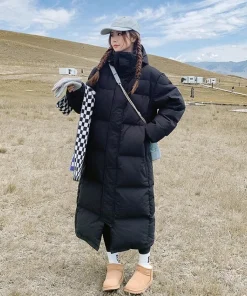 Alternative view of Mid drama down cotton jacket for women, slim fit cotton jacket for women, over the knee 2025 new thick cotton jacket jacket for