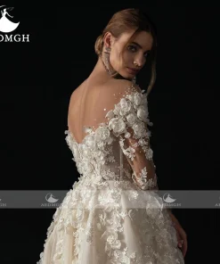 Aedmgh A-Line Elegant Wedding Dresses Boat Neck Long Sleeve Vestido De Novia Lace Appliques Flowers Chic Custom Made Bridal Gown - Image 3