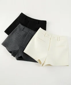 Women's 2025 Winter Thick Wool Blend Shorts - Korean High Waisted Slimming Bodycon 3/4 Booty Shorts - Image 3