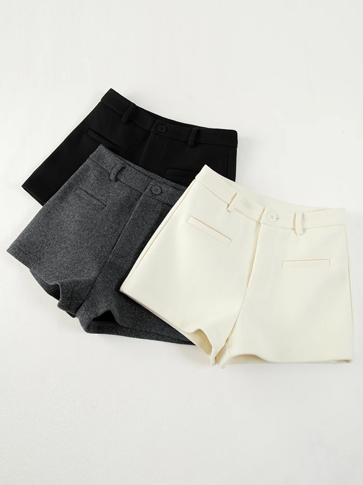 Women's 2025 Winter Thick Wool Blend Shorts - Korean High Waisted Slimming Bodycon 3/4 Booty Shorts - Image 3