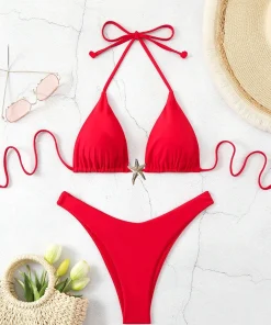 Sexy Bikini Set Solid Swimsuit Women Beachwear 2026 Thong Micro Bikinis Female Swimwear High Cut Neck Bathing Suit Beach Biquini - Image 3