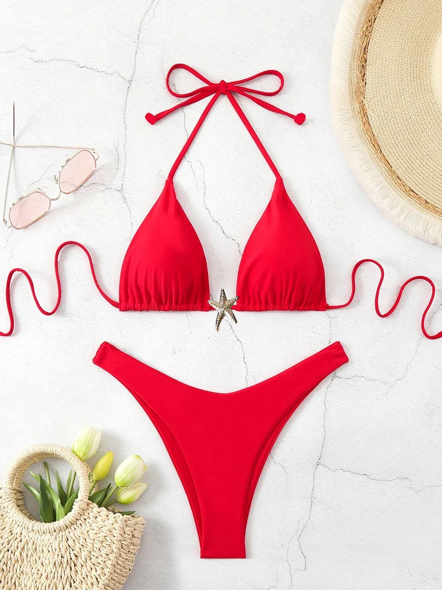 Sexy Bikini Set Solid Swimsuit Women Beachwear 2026 Thong Micro Bikinis Female Swimwear High Cut Neck Bathing Suit Beach Biquini - Image 3
