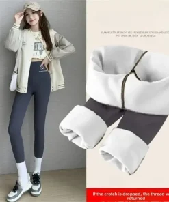 Women Thermal Leggings Winter Warm Elastic Translucent Pantyhose Female Fleece Thermal High Waist Slim Thicken Tight Pants - Image 3