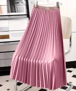 Ladies Fashion Casual Long Skirt Elegant Vintage Pleated Skirts Women Temperament Party Wear Faldas Woman Clothing Streetwear - Image 4