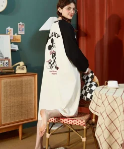 Disney Mickey Mouse Womens Nightgown Long Sleeve Winter Sleepwear Home Loungewear Pajama Dress Black White - Image 5