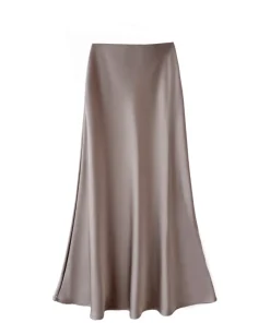 High waisted slimming mid length satin acetate silk smooth half skirt 2024 spring/summer new wrap buttocks fishtail A-line long - Image 5