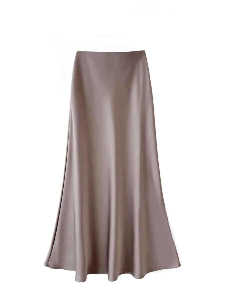 High waisted slimming mid length satin acetate silk smooth half skirt 2024 spring/summer new wrap buttocks fishtail A-line long - Image 5