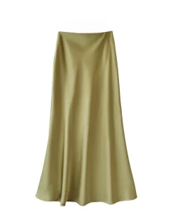 High waisted slimming mid length satin acetate silk smooth half skirt 2024 spring/summer new wrap buttocks fishtail A-line long - Image 4
