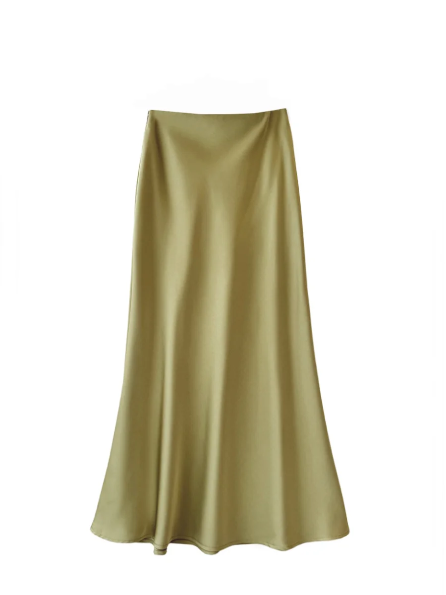 High waisted slimming mid length satin acetate silk smooth half skirt 2024 spring/summer new wrap buttocks fishtail A-line long - Image 4