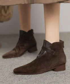 Alternative view of ​2025 Autumn Winter New Women's Korean Style Pointed Toe Ankle Boots - Chunky Heel Minimalist Fashion Boots Back Zipper Design
