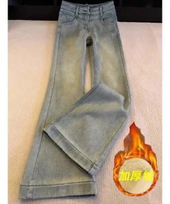 Korean Style High Waist Flared Jeans for Women American Retro Plus Velvet Thick 2025 Autumn Winter New Slim Horse Hoof Pants - Image 6