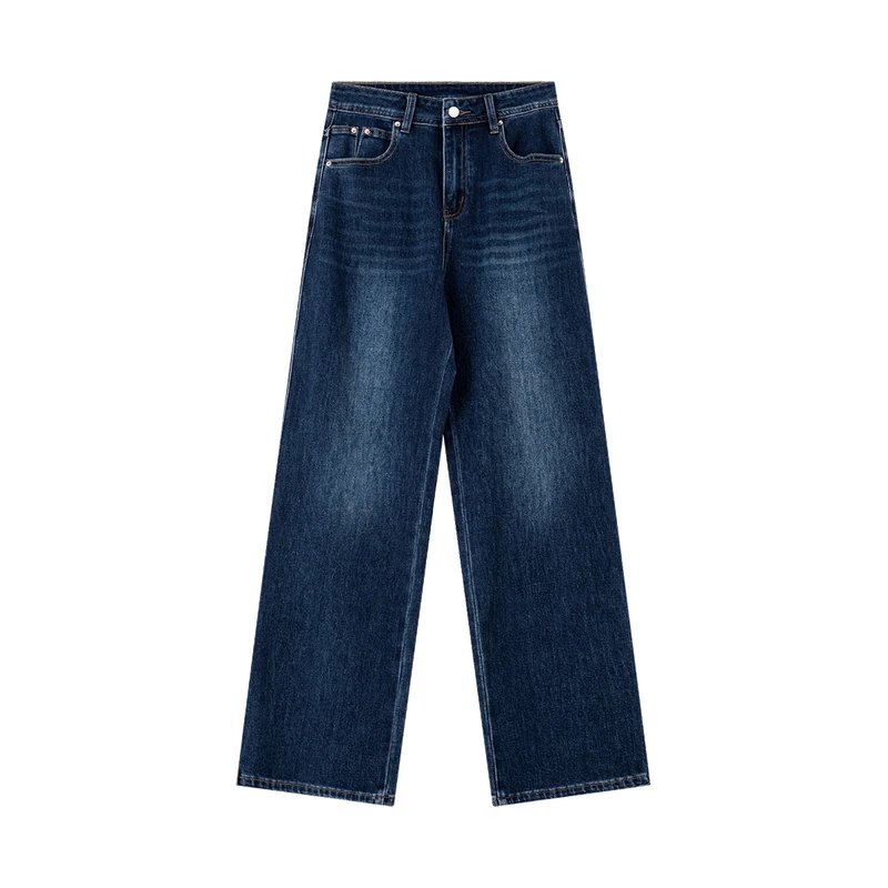 VIMLY Blue Denim Woman Pants Autumn Vintage 2025 New Straight Pockets Wide Leg Female Jeans Casual Button Trousers Ladies 75180 - Image 6