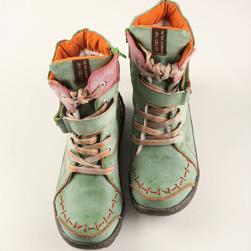TMA EYES Women's Winter Leather Boots Simple Short Plush With Slip-On Closure Breathable And Anti-Slip Features - Image 5