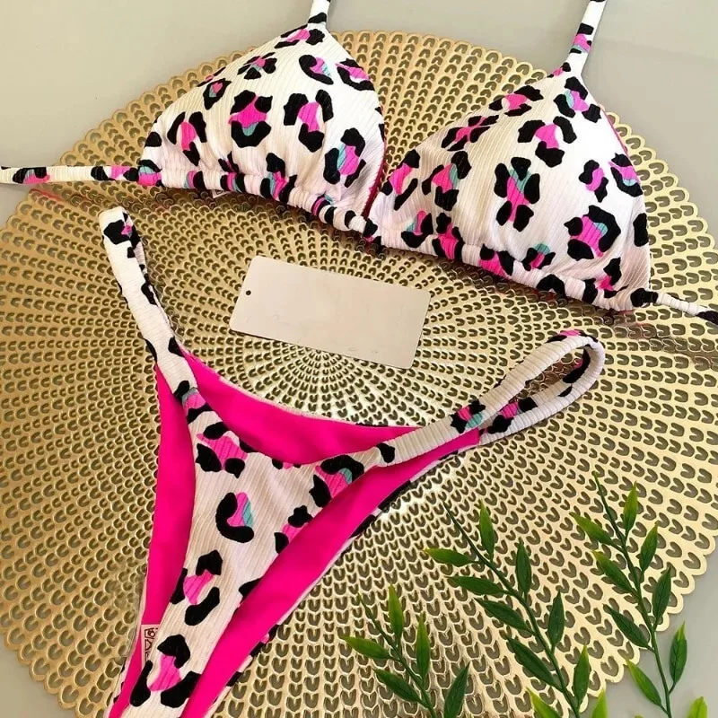 2024 Women's Bikini Swimsuit Women's Split Solid Color Lace-up Sexy Swimsuit 2-piece Set - Image 5