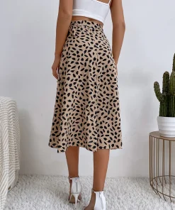 Alternative view of Benuynffy Boho Women Casual Print Tie Side Wrap Skirt Elegant High Waist Female Summer Asymmetrical Knee Length A-Line Skirts