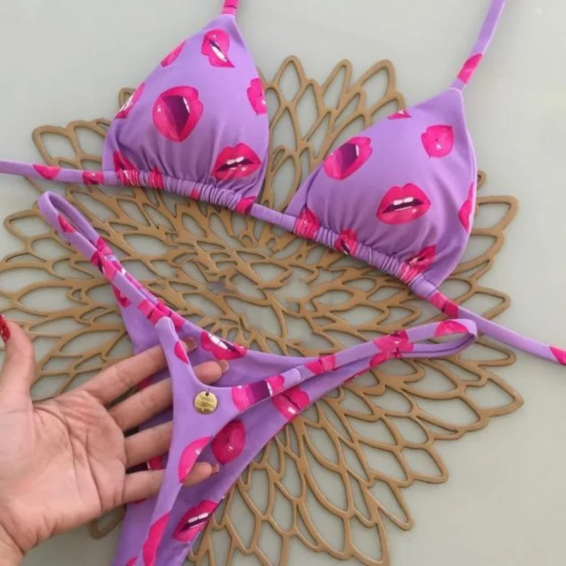 2024 Women's Bikini Swimsuit Women's Split Solid Color Lace-up Sexy Swimsuit 2-piece Set - Image 2