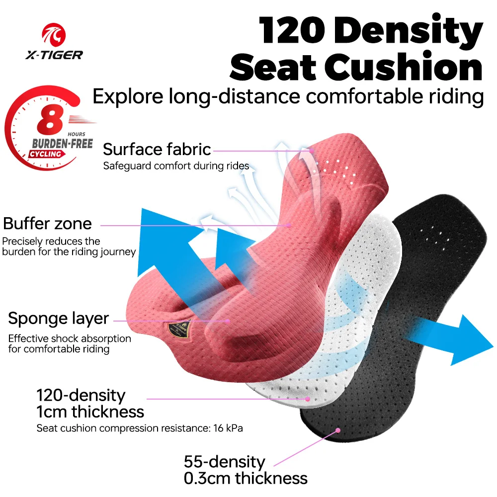 X-TIGER Women's Cycling Shorts 120 High Density Padded Professional Cycling Bib Pants Breathable MTB Road 8 Hours BicycleTights - Image 5