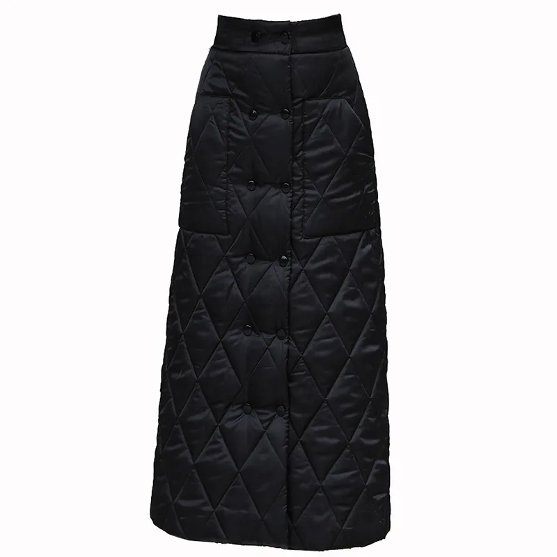 Black Thicken One Piece Of Down Cotton Maxi Skirt 2023 Winter Double Breasted Warm Saias Longas For Women - Image 6