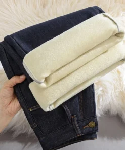 Winter Fleece Lined Jeans for Woman Y2k Pants 2025 Wide Leg Blue Loose Straight Trousers Pear Shape Body Comfort Fashion Trend - Image 6
