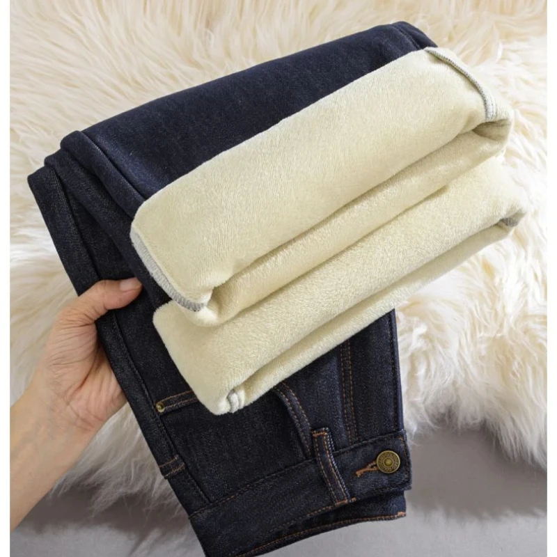 Winter Fleece Lined Jeans for Woman Y2k Pants 2025 Wide Leg Blue Loose Straight Trousers Pear Shape Body Comfort Fashion Trend - Image 6